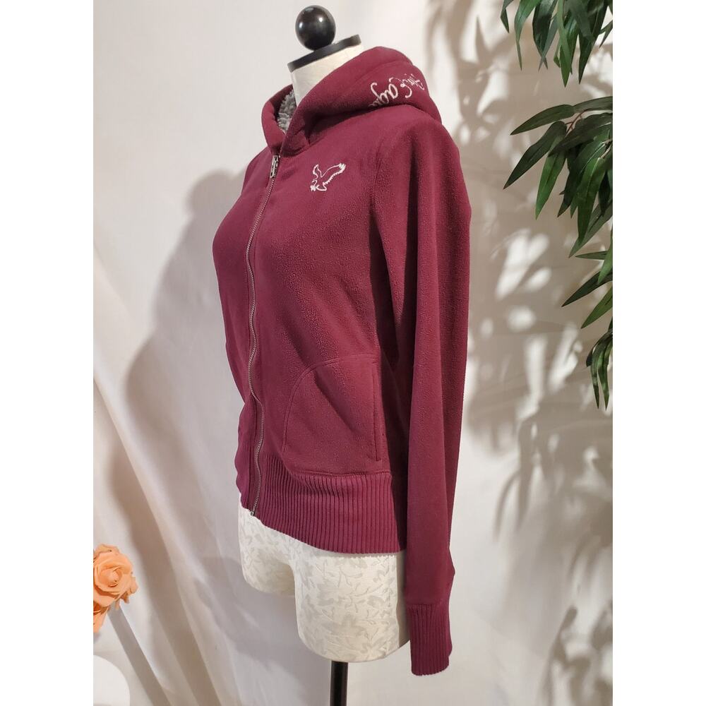 Vtg Y2K American Eagle Zip Fleece Hoodie Size M Maroon Red Preppy Cozy Pockets - Picture 3 of 12